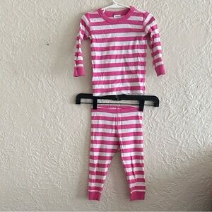 Hanna Andersson Long John Pajama Set Power Pink Hanna White Girls Kids 2T FLAWS